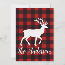 Tarjeta Festiva Rustic Plaid Deer Personalized Holiday Card