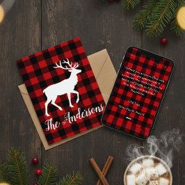 Tarjeta Festiva Rustic Plaid Deer Personalized Holiday Card