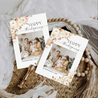 Tarjeta Festiva Rustic Pumpkins Thanksgiving Flat Holiday Card