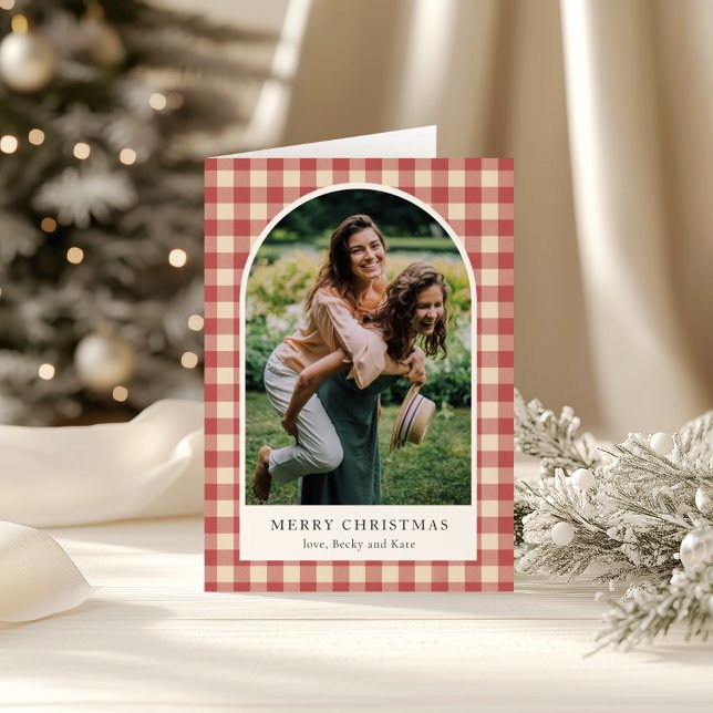 Tarjeta Festiva Rustic Red Gingham Arch Foto Navidades modernos (Subido por el creador)