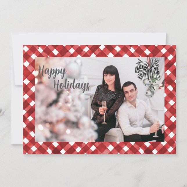 Tarjeta Festiva Rustic Red Gingham Noël Christmas Card (Anverso)