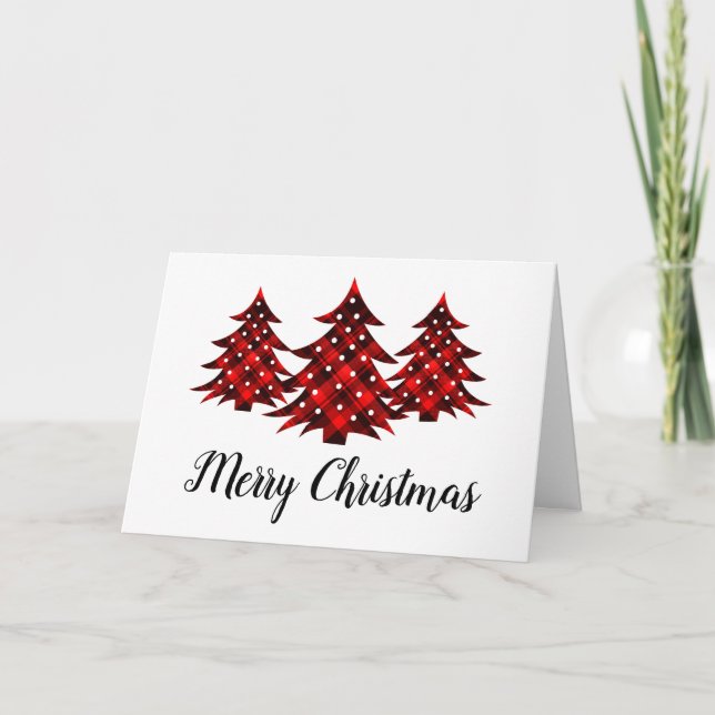 Tarjeta Festiva Rustic Red Plaid Blank Merry Christmas Trees (Anverso)