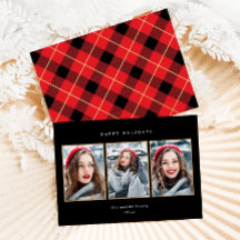 Rustic Red Plaid Faux Gold Tres Navidades de fotog