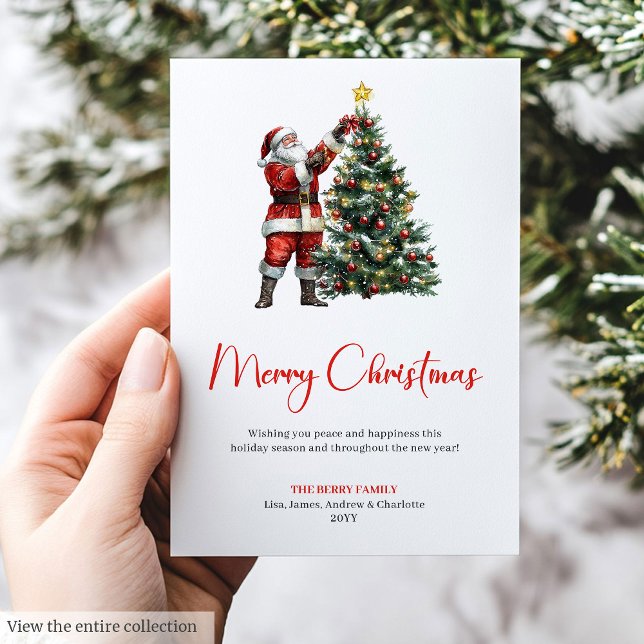 Tarjeta Festiva Rustic Santa Claus Red Green Christmas Greeting  (Send warm holiday wishes with our Rustic & Watercolor Santa Claus Christmas Greeting Cards )