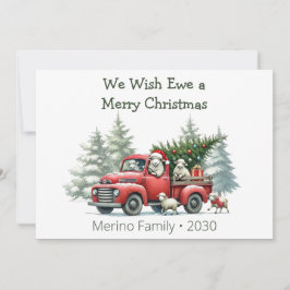 Tarjeta Festiva Rustic Sheep Red Truck Themed Photo