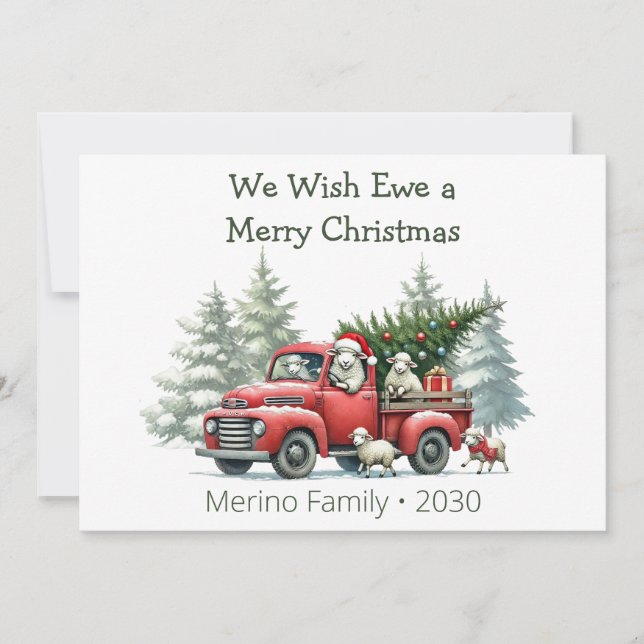 Tarjeta Festiva Rustic Sheep Red Truck Themed Photo (Anverso)