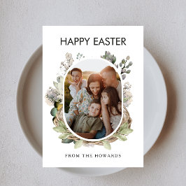 Tarjeta Festiva Rustic Watercolor Bird Nest Family Photo Easter