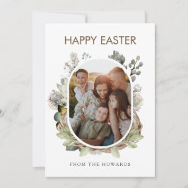 Tarjeta Festiva Rustic Watercolor Bird Nest Family Photo Easter