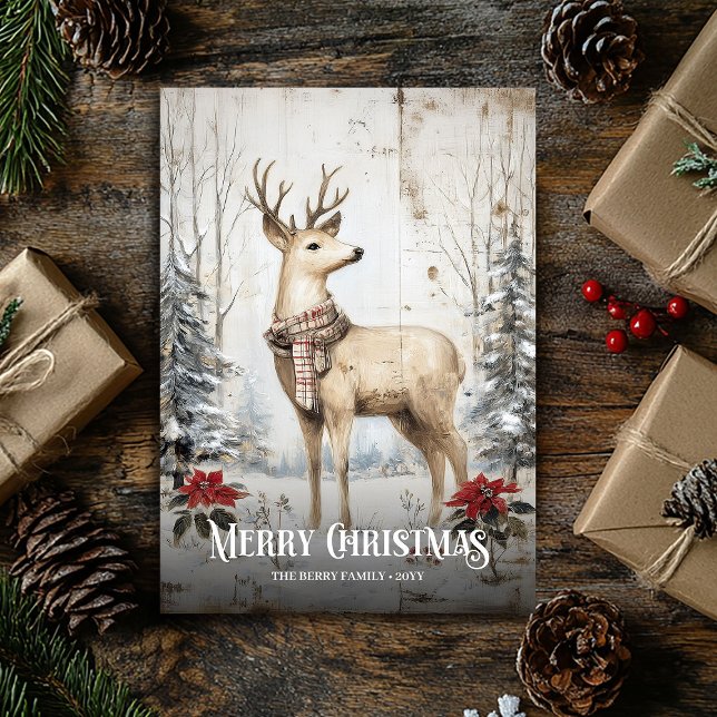 Tarjeta Festiva Rustic Watercolor Neutral Colors Christmas Deer (Whimsical Watercolor Neutral Colors Christmas Wreath Card)