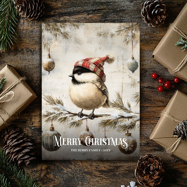 Tarjeta Festiva Rustic Watercolor Red White Christmas Robin Cards (Rustic Watercolor Red White Christmas Robin Cards)