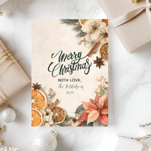 Tarjeta Festiva Rustic Winter Spice Merry Christmas