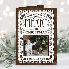 Tarjeta Festiva Rustic Winter Woodland Cutout Christmas Photo Card
