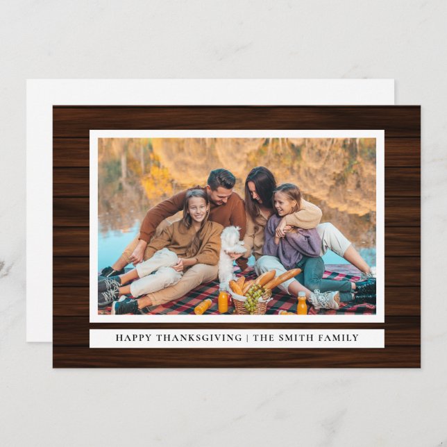 Tarjeta Festiva Rustic Wood Happy Thankending Photo de otoño (Anverso / Reverso)
