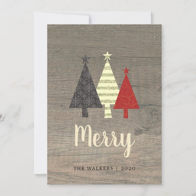 Tarjeta Festiva Rustic Wood Merry Christmas (Anverso)