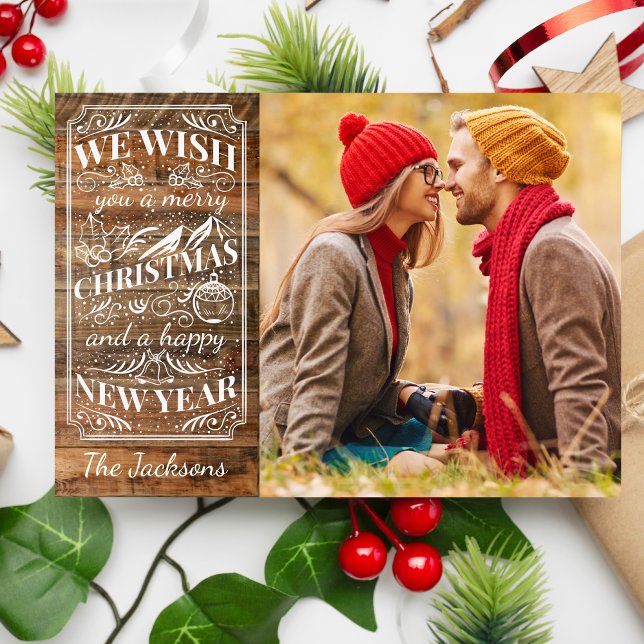 Tarjeta Festiva Rustic Wood Merry Christmas Typography (Subido por el creador)