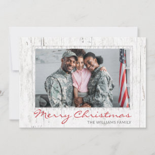 Tarjeta Festiva Rustic Wood Modern Script Military Family Photo