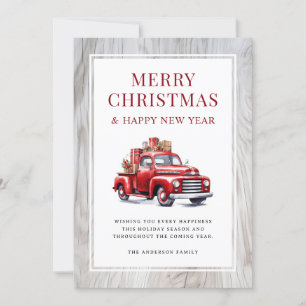 Tarjeta Festiva Rustic Wood Retro Camión Rojo Merry Christmas Card