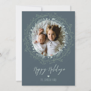 Tarjeta Festiva Rustic Wreath & Script Elegante foto de vacaciones