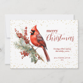 Tarjeta Festiva Rústica acuarela Invernal Cardenal Holly Branch