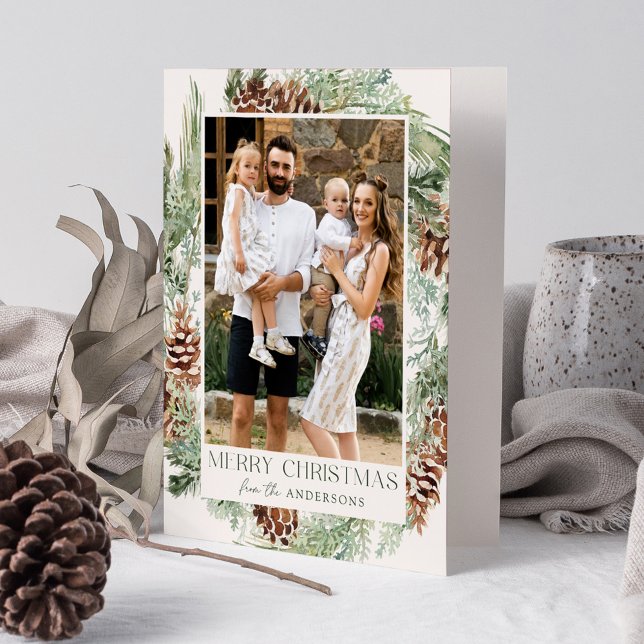 Tarjeta Festiva Rústica acuarela Pine Cone Wreath 2 Foto (Subido por el creador)