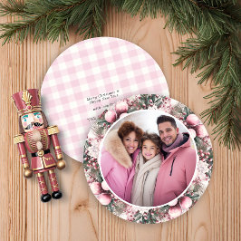 Tarjeta Festiva Rústica floral rosa Gingham Plaid