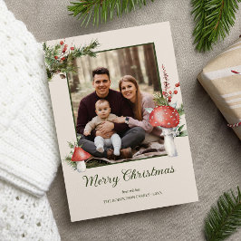Tarjeta Festiva Rústica foto de hongos de Navidades de Woodland