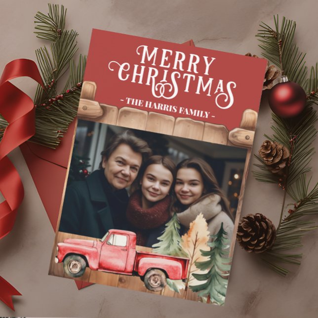 Tarjeta Festiva Rústica foto de un camión de cosecha roja (Subido por el creador)