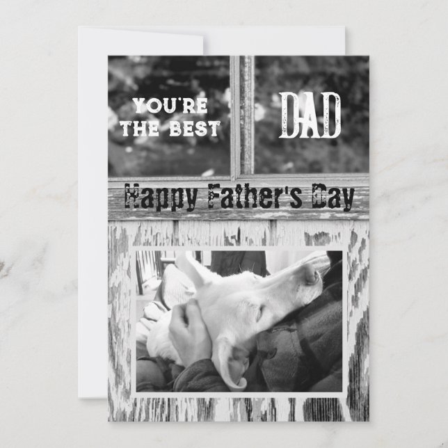 Tarjeta Festiva Rústica foto en blanco y negro Día del Padre (Anverso)