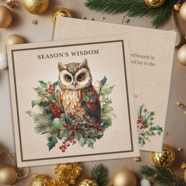 Tarjeta Festiva Rústica lechuza Woodland Burlap (Rustic Vintage Owl Woodland Burlap Holiday Card)
