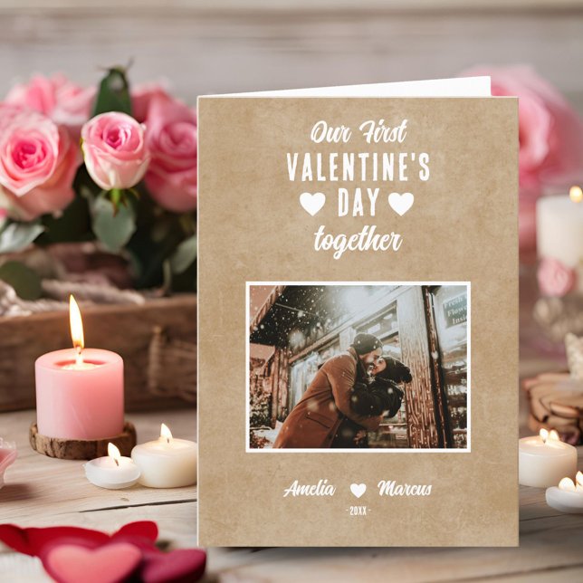 Tarjeta Festiva Rústica nuestra primera El día de San Valentín jun (Subido por el creador)