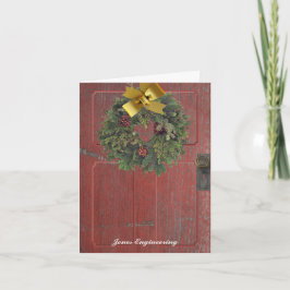 Tarjeta Festiva Rústica puerta roja de país con una corona