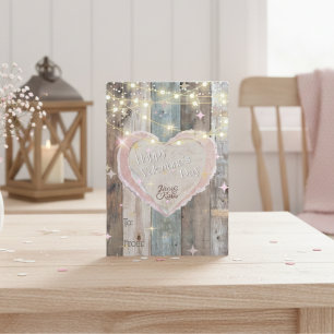 Tarjeta Festiva Rústica Wood and Lights Happy ValentDay Card
