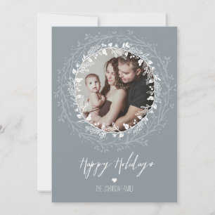 Tarjeta Festiva Rústica Wreath & Silver Brussel Script Feriado