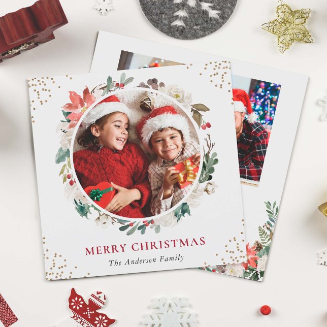 Tarjeta Festiva Rústico Berries Floral Merry Christmas Photo Squar (Subido por el creador)