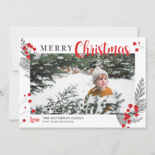 Tarjeta Festiva Rústico Berries Navidades blancos y rojos foto