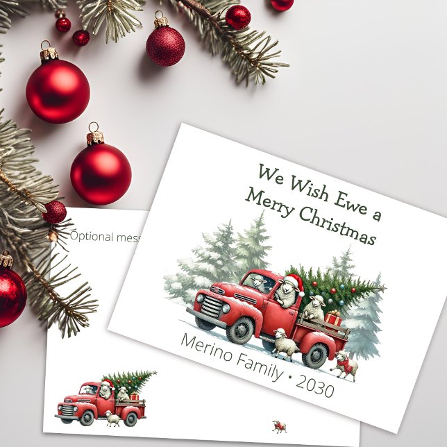 Tarjeta Festiva Rústico Camión Rojo Tema (we wish ewe a merry christmas, vintage red truck greeting card)