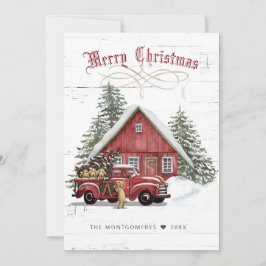 Tarjeta Festiva Rústico camionero rojo vintage perros Navidades de