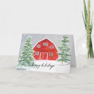 Tarjeta Festiva Rústico granjero rojo en Navidades de nieve