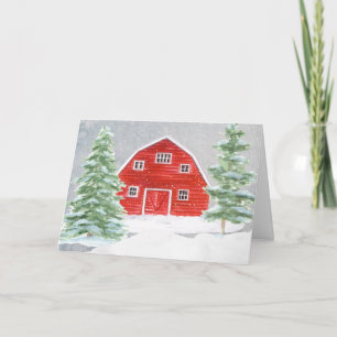 Tarjeta Festiva Rústico granjero rojo en Navidades de nieve