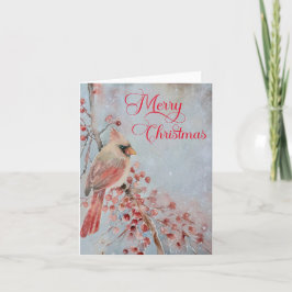 Tarjeta Festiva Rústico invierno color de agua de pájaro Feliz Nav