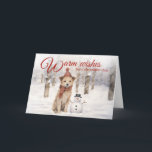 Tarjeta Festiva Rústico invierno de Snowman Dog Woodland<br><div class="desc">Esta deliciosa tarjeta de vacaciones cuenta con un adorable cachorro escrupuloso vestido con un gorra rojo de invierno y una bufanda, parado al lado de un pequeño muñeco de nieve en un tranquilo bosque cubierto de nieve. Con las suaves texturas de acuarela y un espíritu lúdico, es la manera perfecta...</div>