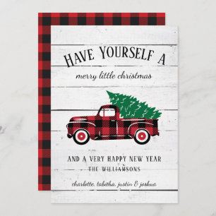Tarjeta Festiva Rústico Merry Christmas Tree Vintage Red Truck Nom