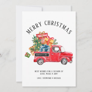 Tarjeta Festiva Rústico Merry Christmas Tree Vintage Red Truck Nom