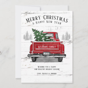 Tarjeta Festiva Rústico Merry Christmas Tree Vintage Red Truck Nom