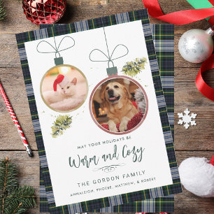 Tarjeta Festiva Rústico Navidades de plástico 2 Mascotas Fotos Tar