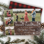 Tarjeta Festiva Rústico País Cadena Madera Ilumina Mason Jars<br><div class="desc">Celebra a los Navidades con estas rústicas tarjetas de collage de 4 fotos de granero. La tipografía con letras de mano y las luces de cuerda con jarras de albañil hacen que el calor y la atmósfera campestre sean perfectos para este saludo de vacaciones y son una gran elección para...</div>