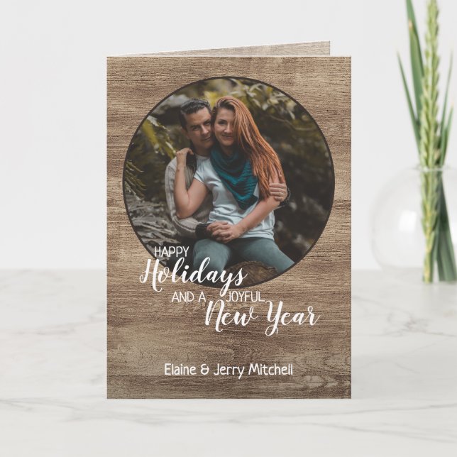 Tarjeta Festiva Rústico Patrón de Woodgrain Saludo estacional de v (Anverso)