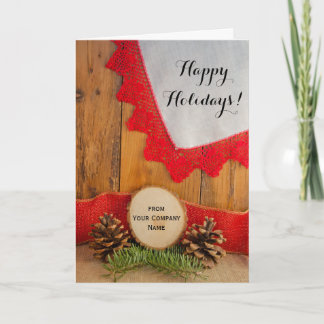 Tarjeta Festiva Rústico Pines Barn Wood Business Country Navidades