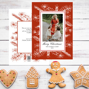 Tarjeta Festiva Rústico Pines Red Frame Elegantes Navidades De Fot