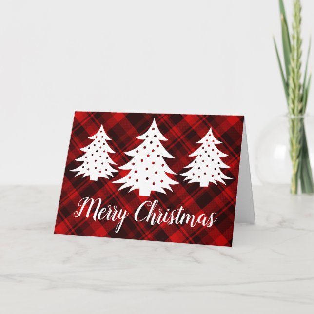 Tarjeta Festiva Rústico Red Plaid Merry Christmas Trek Blank (Anverso)